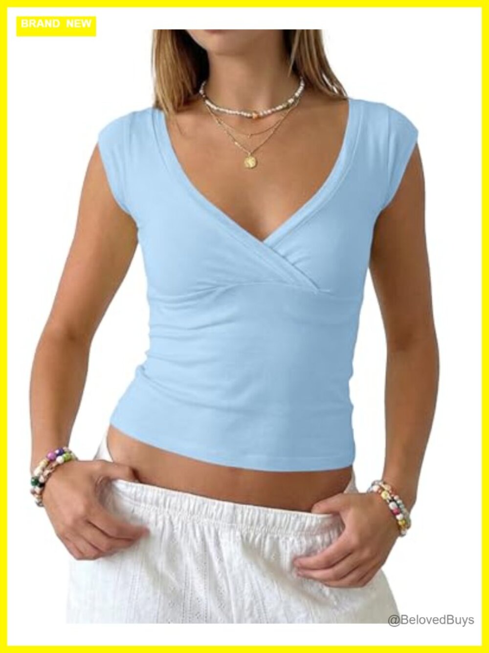 Women Slim Fit V Neck Cap Sleeve Crop Tank Top Y2K Basic Summer Shirt